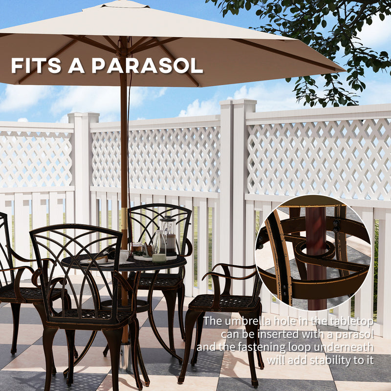 5 Seater Cast Aluminium Garden Dining Set With Round Table and Parasol Hole by Outsunny