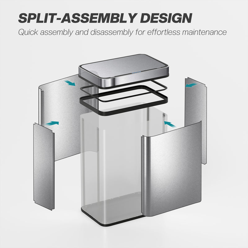 Sensor Kitchen Bin 50L with Motion Sensor for Hygienic Hands Free Waste Silver AOSOM