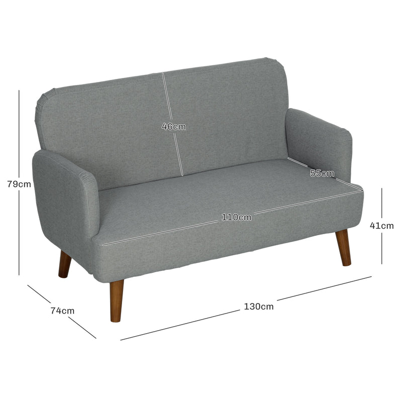 Grey Velvet 2 Seater Sofa with Thick Padding and Wooden Legs by HOMCOM