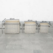 Set of 3 Round Log Baskets with Lining and Rope Handles for Fireside Storage