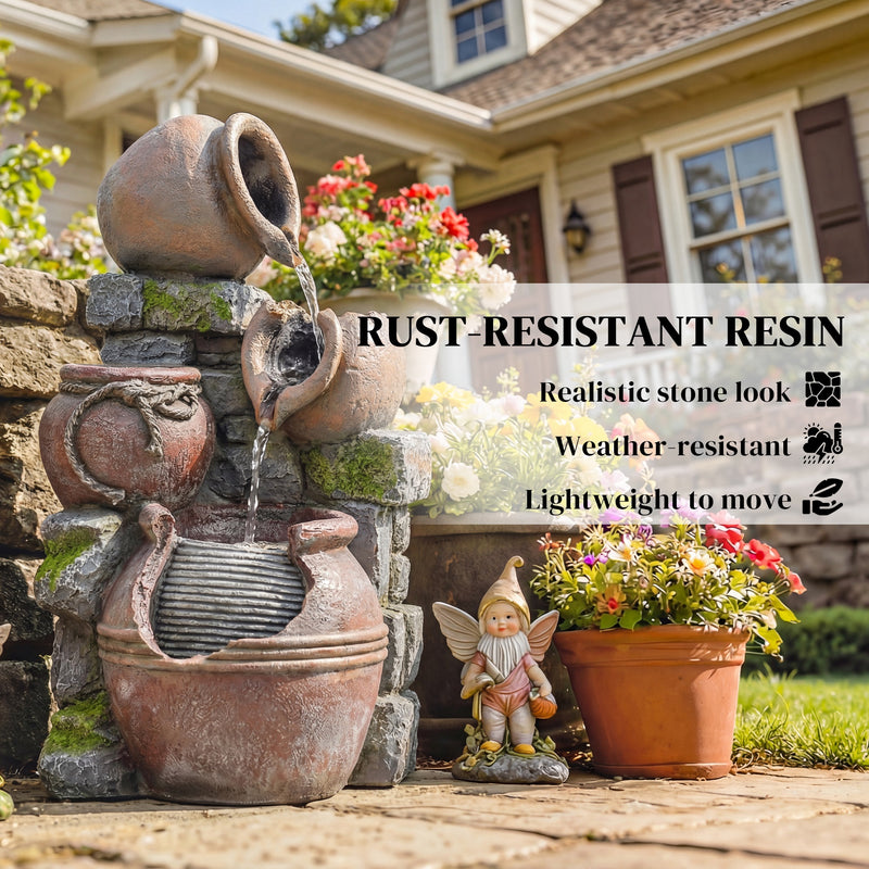 Garden Water Fountain with Planter and LED Lights for Relaxing Outdoor Evenings Rustic Brown Outsunny