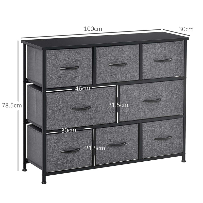Dark Grey 8 Drawer Fabric Chest of Drawers for Bedroom and Living Room Storage