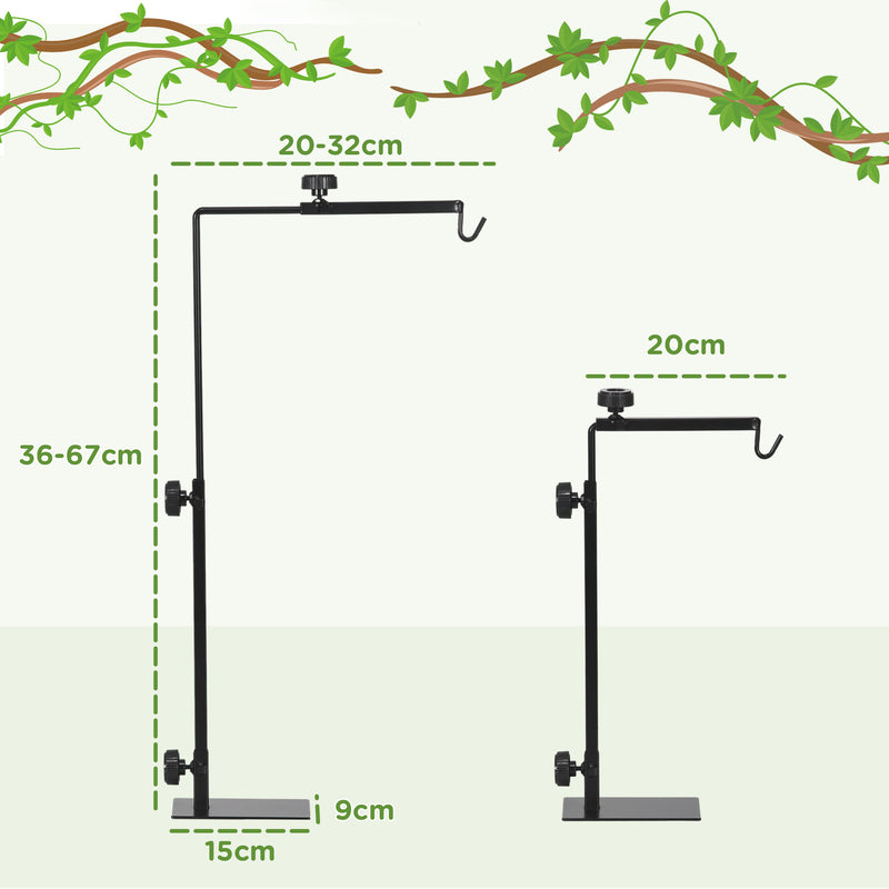 Adjustable Reptile Lamp Stand with Hook and Stable Base for Terrariums Black AOSOM