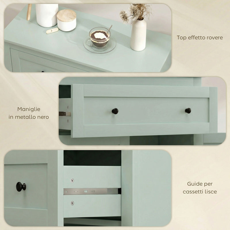 Modern Green Wooden Sideboard Storage Cabinet With Adjustable Shelf and Drawer for Kitchen