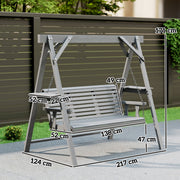 Wooden Garden Swing Bench with Side Tables for Relaxing Outdoors Seats 3 Fir Wood, Dark Grey Outsunny