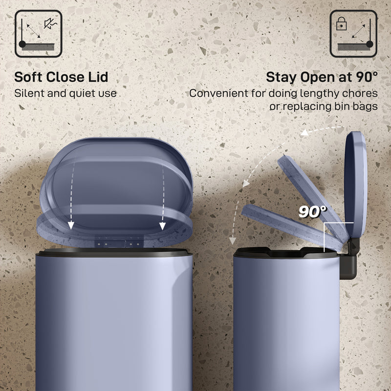 30L Slim Pedal Bin with Soft Close Lid and Removable Bucket for Kitchen or Office Grey