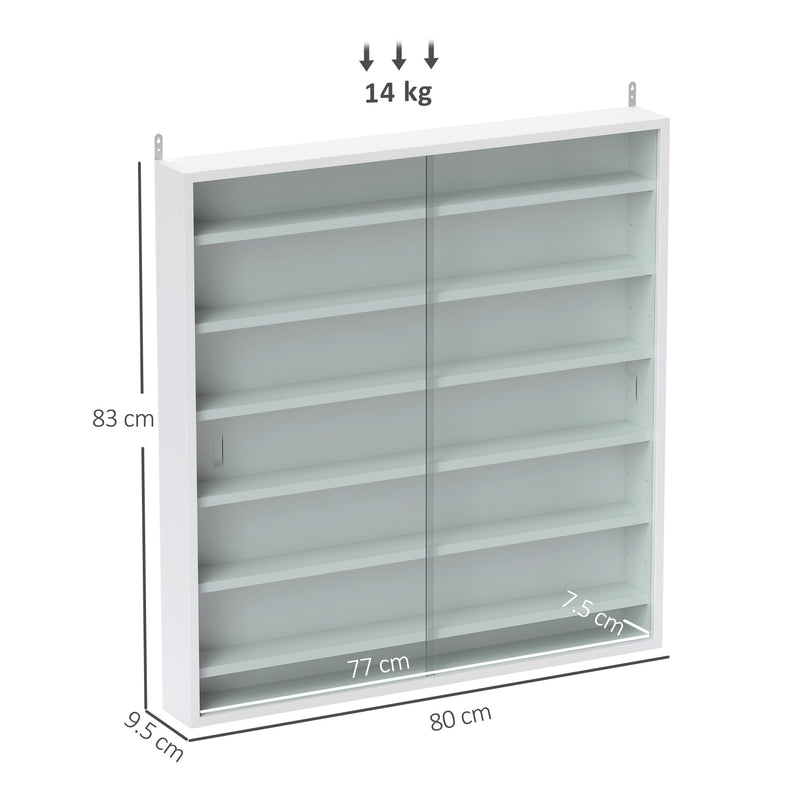 White 7 Tier Wall Display Cabinet with Glass Doors and Adjustable Shelves by HOMCOM