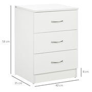 White 3 Drawer Bedside Table with Silver Handles by HOMCOM