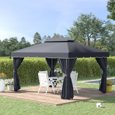 Black 3 x 4m Aluminium Garden Gazebo with Nets and Curtains by Outsunny
