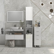 Tall Slim White High Gloss Bathroom Cabinet with Multi Storage by Kleankin