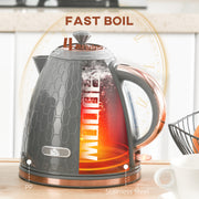 Grey 3kW Rapid Boil Honeycomb Cordless Kettle for Fast Heating by HOMCOM