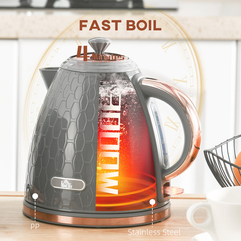 Grey 3kW Rapid Boil Honeycomb Cordless Kettle for Fast Heating by HOMCOM