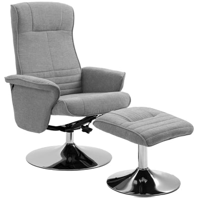 Grey Velvet Swivel Recliner Armchair With Footstool For Living Room Or Office Use