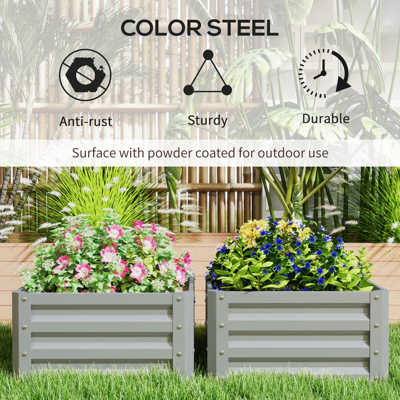 Set of Two Light Grey Steel Planter Boxes 60 x 60cm for Garden and Patio by Outsunny