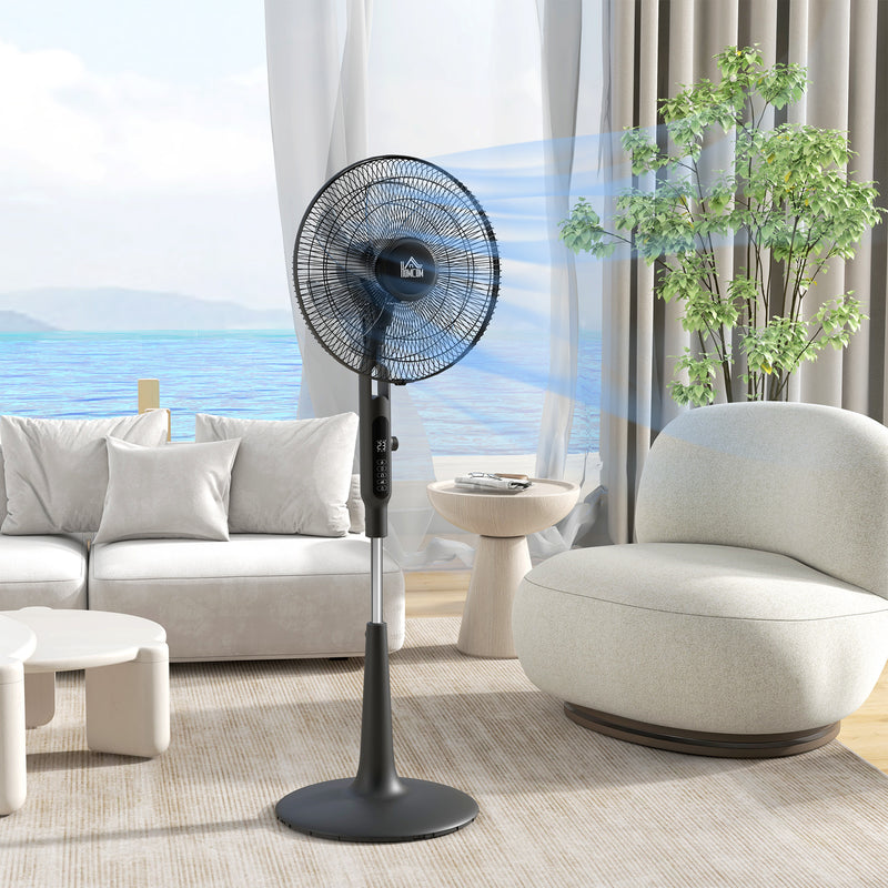 Pedestal Fan with Three Speeds Insect Repellent Box and LED Display for Home Use, Black