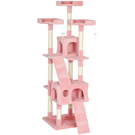 Pink Tall Cat Tree Tower With Scratching Posts And Hideaway For Indoor Cats