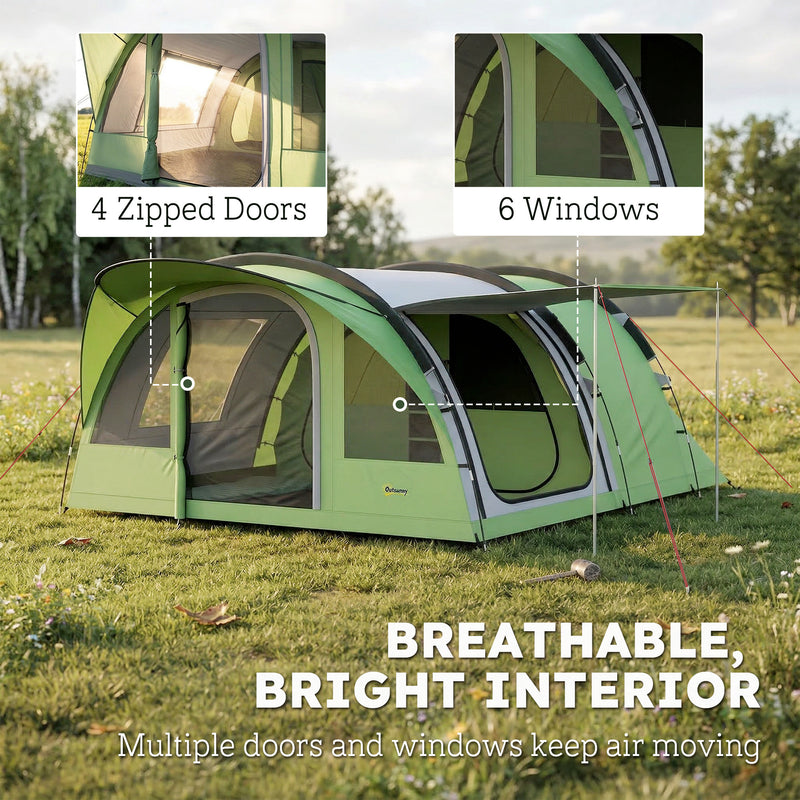 Family Camping Tent With Separate Living Room and Bedrooms Waterproof Green Grey
