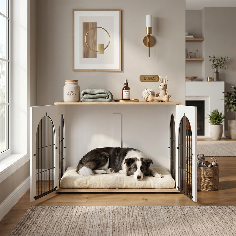Dog Crate Side Table for Large Dogs Up to 30 kg Space Saving Indoor Furniture White