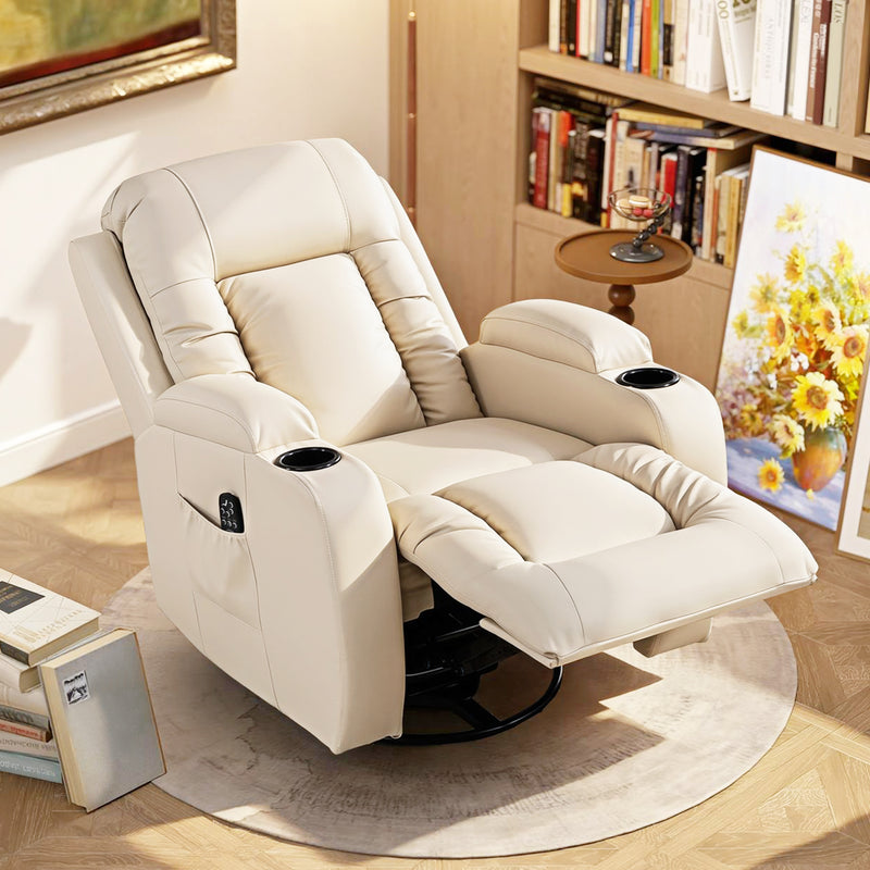 Massage Recliner Chair with Heat and Remote for Home Relaxation Cream