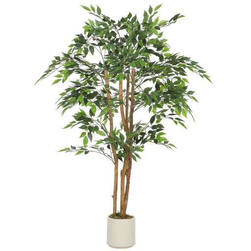 150cm Artificial Ficus Tree with Realistic Wood Trunk for Indoor Decoration Green