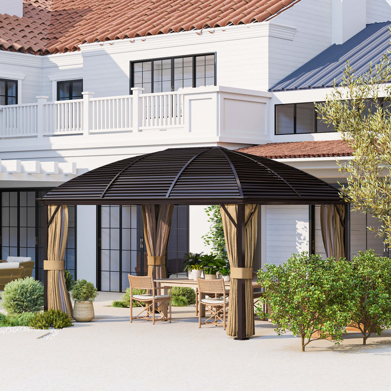 3 x 4m Hardtop Gazebo with Metal Roof Netting and Curtains Brown by Outsunny