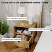 Bedside Table with Drawer and Open Shelf for Bedroom Storage Oak