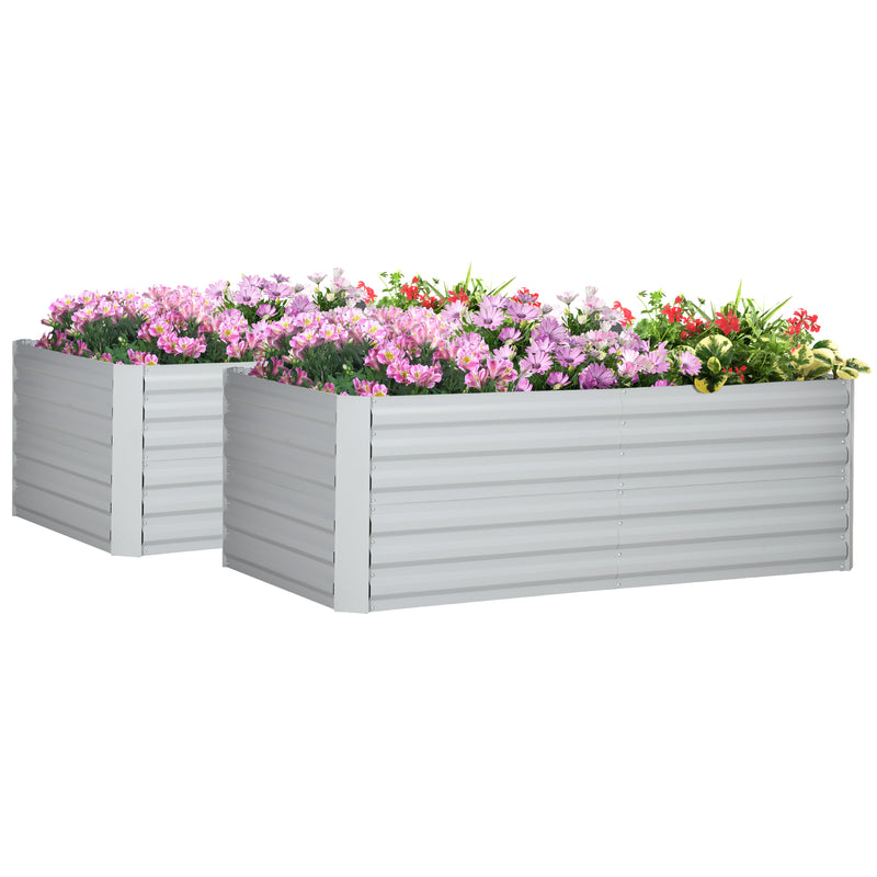 Set of 2 Galvanised Steel Raised Garden Beds with Reinforced Frame for Vegetables and Herbs