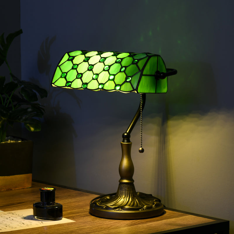 Vintage Stained Glass Table Lamp with Handmade Shade Ideal for Bedroom or Living Room, Green