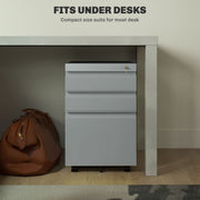 Mobile Metal Filing Cabinet with 3 Drawers and Anti Tilt Design for Home Office, Grey