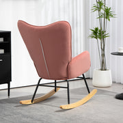 Pink Velvet Feel Rocking Armchair with Padded Seat and Wooden Base by HOMCOM