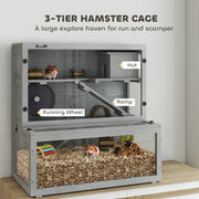 Wooden Hamster Cage With Wheel Ramps and Removable Panels for Small Pets Grey AOSOM