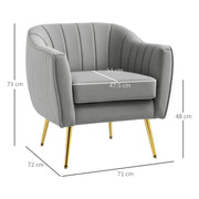 Grey Velvet Shell Back Accent Chair with Gold Legs and Padded Seat by HOMCOM