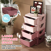 Pink Four Tier Kids Storage Unit With Removable Plastic Drawers For Bedroom Organisation