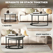 Round Nesting Coffee Tables For Living Room Marble Effect Tops With Steel Frame for Modern Homes Homcom