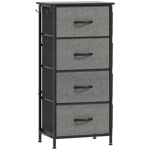 4 Drawer Fabric Storage Chest With Metal Frame For Bedroom Or Hallway, Charcoal Grey