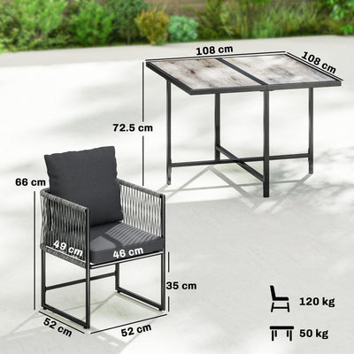 Cube Patio Dining Set for Small Patios with Space Saving Chairs and Cushions, Black Grey Outsunny