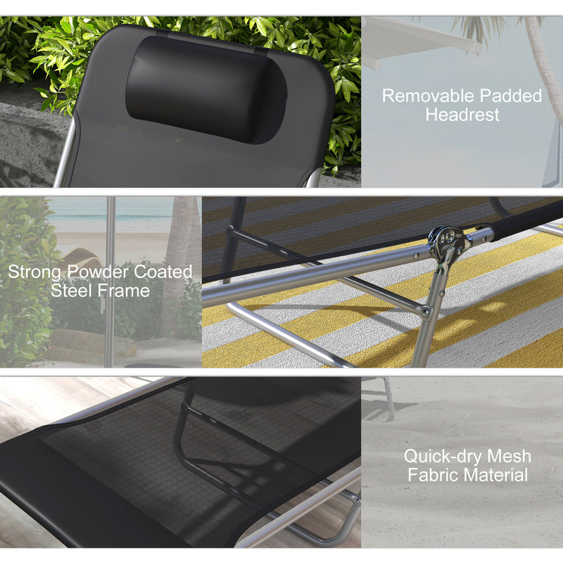 Set of 2 Reclining Sun Loungers with Steel Frames for Garden or Patio Use Black