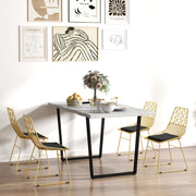 Set of 4 Metal Dining Chairs with Velvet Cushions and Cut Out Back for Kitchen, Gold Tone