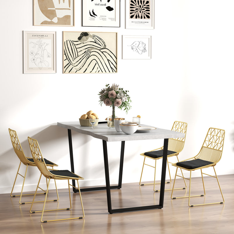 Set of 4 Metal Dining Chairs with Velvet Cushions and Cut Out Back for Kitchen, Gold Tone