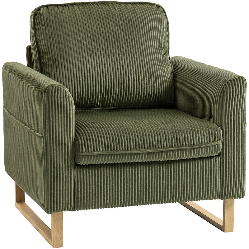 Compact Supportive Armchair for Small Spaces with Easy Clean Corduroy Dark Green