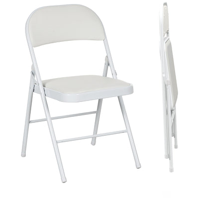 Set of Two Folding Chairs with Cushioned Seats Ideal for Extra Seating, White