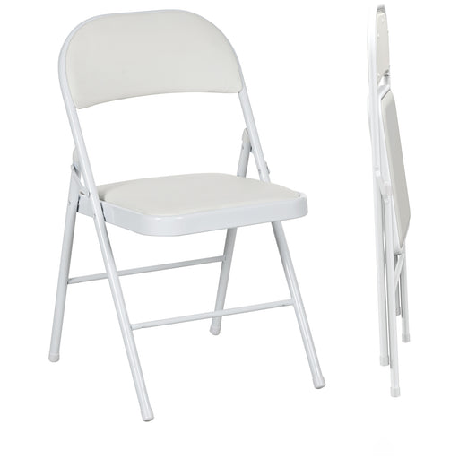 Set of Two Folding Chairs with Cushioned Seats Ideal for Extra Seating, White