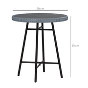 Grey Rattan Round Outdoor Side Table With Glass Top For Garden Or Patio
