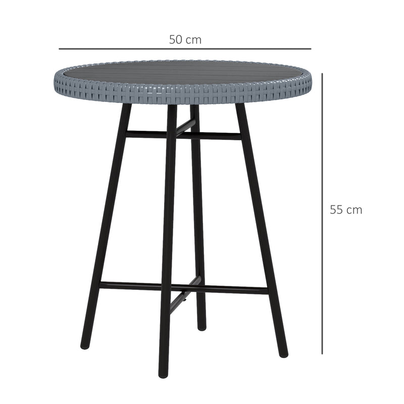 Grey Rattan Round Outdoor Side Table With Glass Top For Garden Or Patio