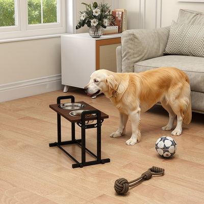 Adjustable Elevated Dog Feeder With 4 Heights And Angled Bowls For All Breeds Brown AOSOM