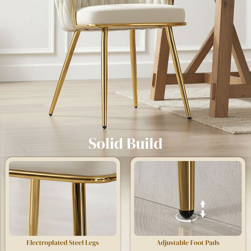 Velvet Dining Chairs With Gold Legs Set of 2  Woven Back and Armrests Ideal for Modern Homes