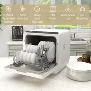 Compact Tabletop Dishwasher with 6 Wash Programs Ideal for Small Kitchens White