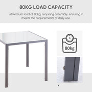 Grey Glass Top Square Dining Table for 2 to 4 People with Metal Legs for Dining Room