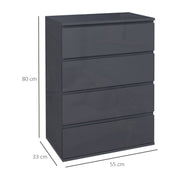 High Gloss 4 Drawer Chest of Drawers with Spacious Storage for Bedroom Use Grey