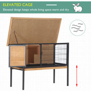 Wooden Guinea Pig Hutch Elevated Outdoor Pet House with Slide Out Tray Natural AOSOM